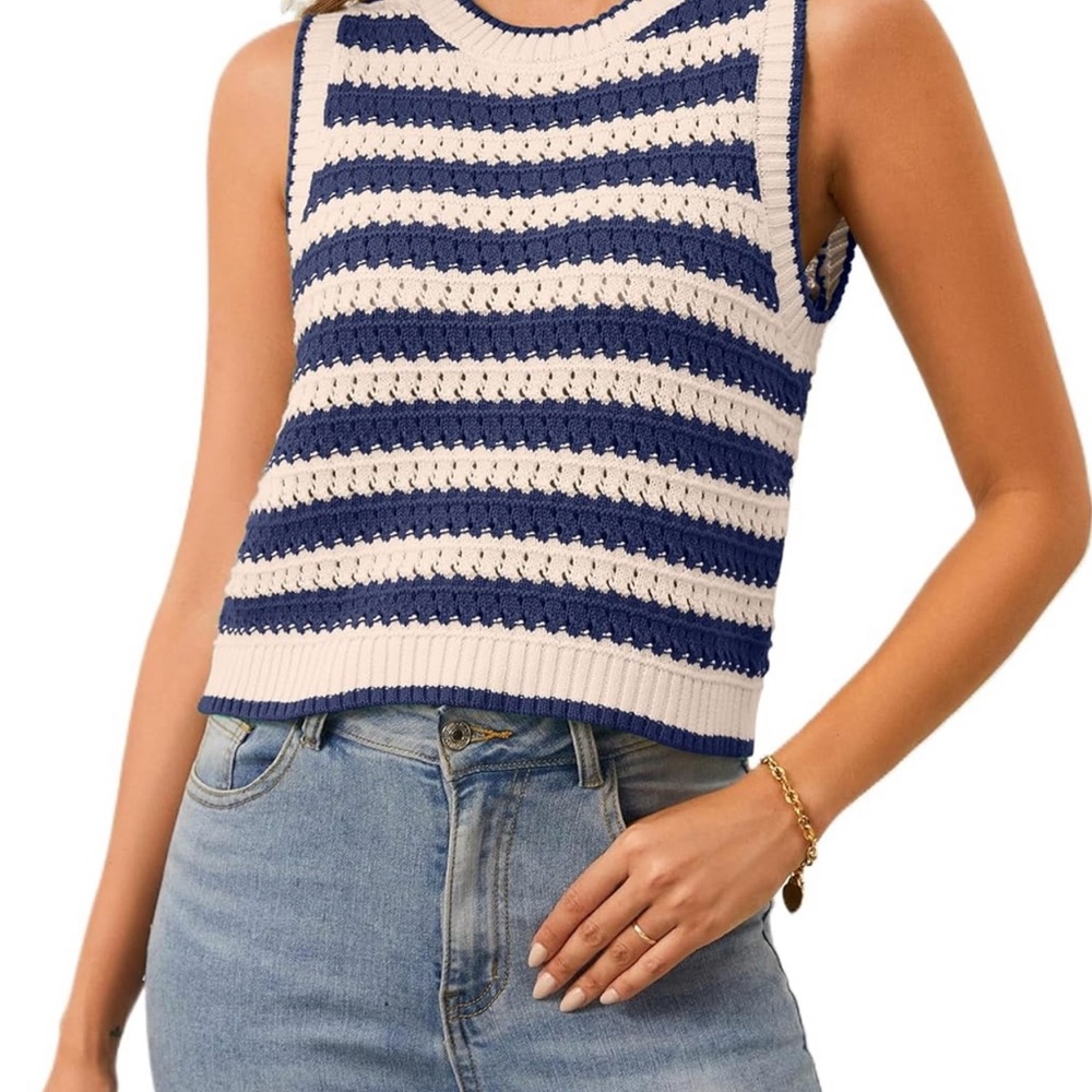 Women Summer Striped Crochet Knit Crop Tank Top